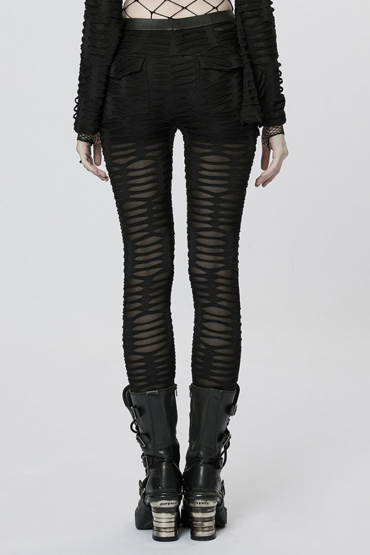 Slim Ripped Tie-dyed Metal Loop Women's Steampunk Leggings 2 Colors - Product - 11