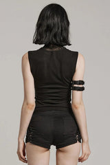 Black Sleeveless Mesh Hollow Slim Womens Gothic Vest - Product - 3