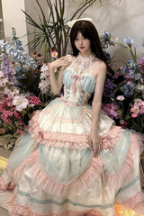 Multi-Color Mermaid Halterneck Ruffle Bowknot Lace Lace-Up Sweet Lolita Dress - Product - 2