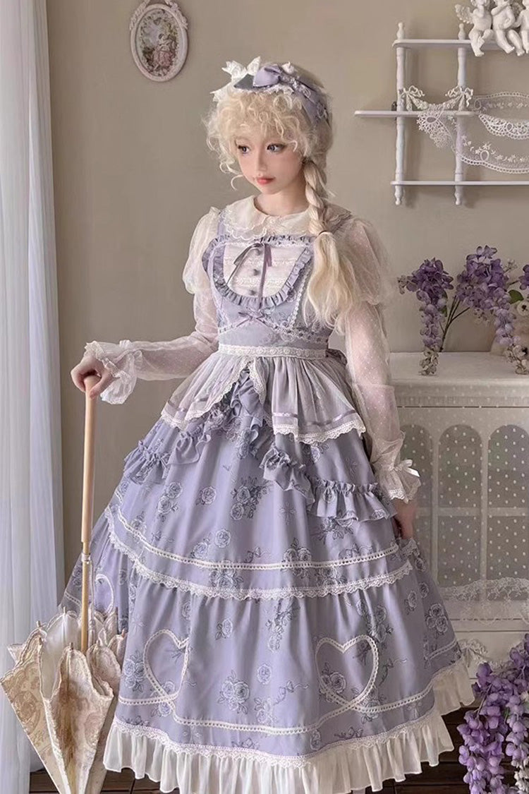 Psalm Rose Doll Collar Print Ruffle Sweet Lolita Jsk Dress 2 Colors - Product - 4