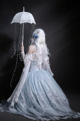 Blue [Snow Lily] Print Ruffle Hanayome Embroidery Bowknot Lace-Up Sweet Elegant Princess Lolita Skirt Set - Product - 14