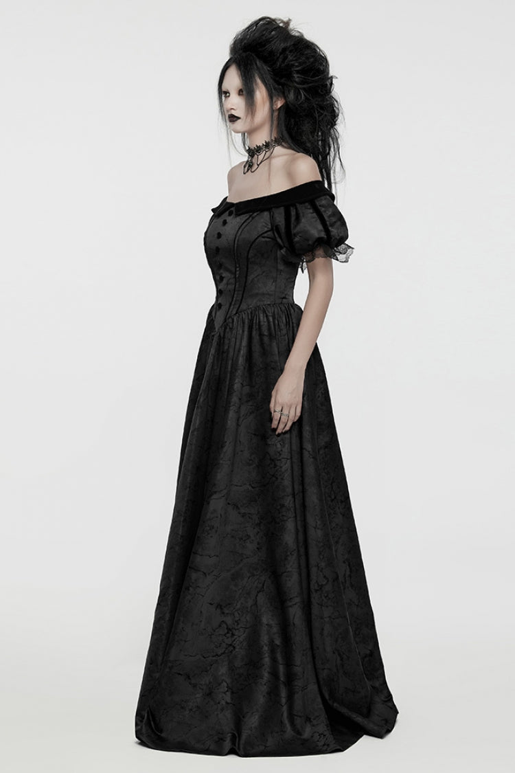 Black Short Puff Sleeves Lace-Up Women's Gothic Dress - Product - 2