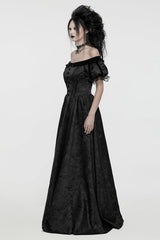 Black Short Puff Sleeves Lace-Up Women's Gothic Dress - Product - 2