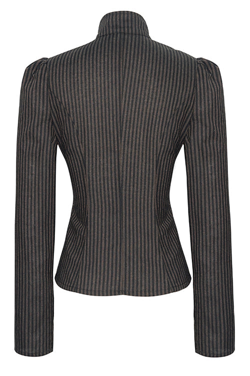 Black And Coffee Striped Low Collar Sexy Womens Punk Blouse - Product - 6