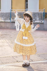 Yellow Stuffed Bear Print Bowknot Sweet Lolita Jsk Dress - Product - 3