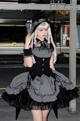 Grey [Potions] Sleeveless Triple-Layered Ruffle Bowknot Lace Gothic Lolita Dress 2 Colors - Product - 4