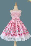 Strawberry Chef, ärmellos, bedruckt, Schleife, Spitze, süß (Kleid einzeln), Vorderansicht