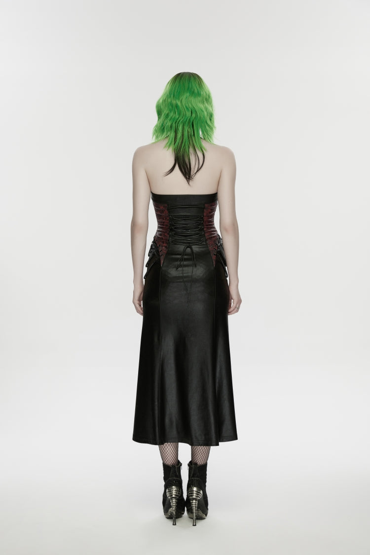 Black/Red Halterneck Sleeveless Lace-Up Slim Buckled Women's Punk Dress - Product - 4
