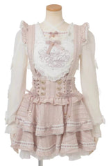 Sweet Jirai Kei Multi-Layered Printed Ruffled Spliced Lace Japanese Suspender Skirt 3 Colors - Pink - 2