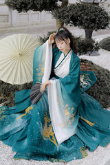 Green Chinese Style Exquisitely Embroidered Three Piece Classic Hanfu Dress - Product - 4