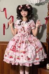 Mint Strawberry Dessert Doll Collar Short Sleeves Print Ruffle Bowknot Sweet Lolita Dress 4 Colors - Product - 16