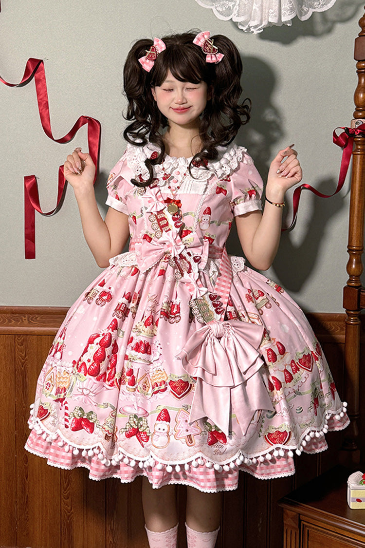Mint Strawberry Dessert Doll Collar Short Sleeves Print Ruffle Bowknot Sweet Lolita Dress 4 Colors - Product - 16