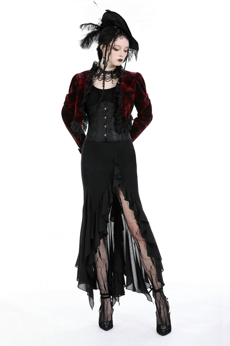 Black Women's Gothic Side Slit Ruffled Slim Fit Fishtail Skirt - Product - 8