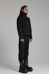 Black Buckle-up Rivets Long Sleeves Men's Punk Jacket - Product - 2
