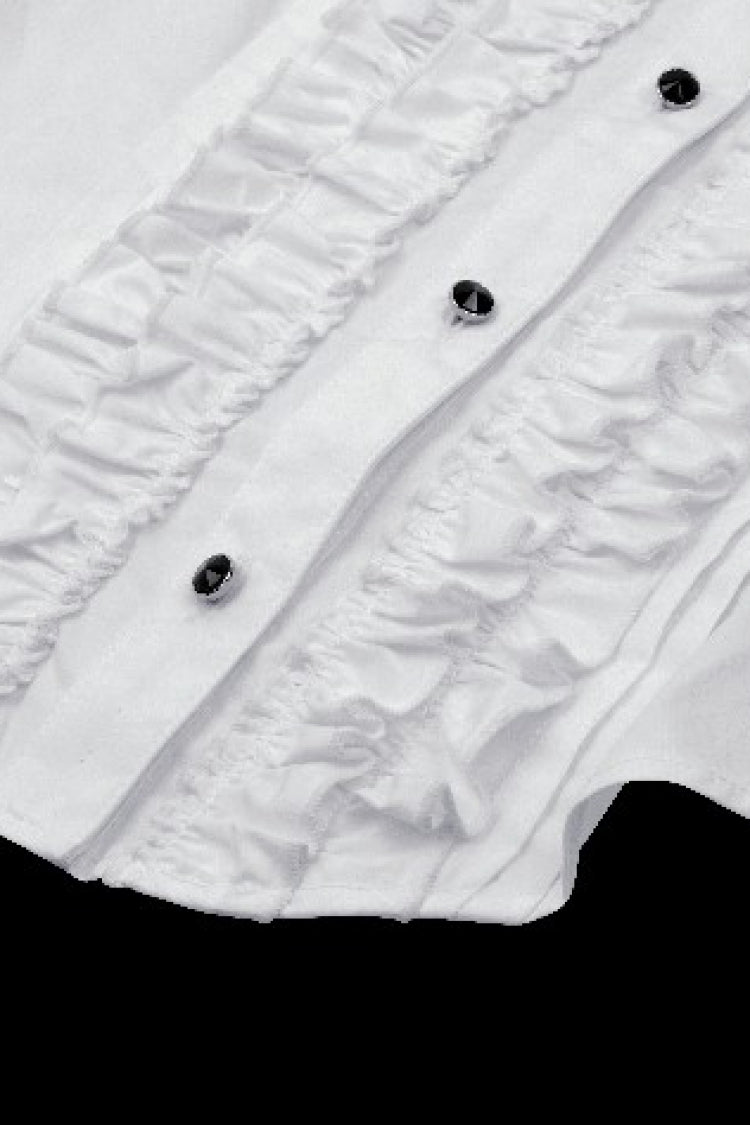 White Turn-down Collar Ruffled Long Sleeves Women's Gothic Blouse - Product - 11
