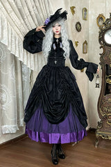 Black/Purple [Moonlit Return] Printed Boned Gothic Elegant Lolita Skirt - Product - 8