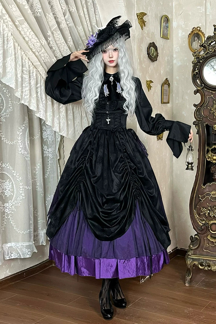 Black/Purple [Moonlit Return] Printed Boned Gothic Elegant Lolita Skirt - Product - 8