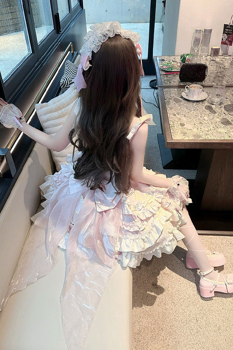 Pink [Heart of Butterfly] Halterneck Sleeveless Multi-Layered Ruffle Embroidery Princess Ballet Lolita Jsk Dress Set - Product - 11