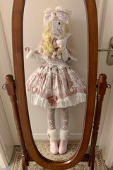 Pink [Sweet Dessert Cat] Print Ruffle Bowknot Lace Sweet Princess Lolita Dress Set - Product - 7