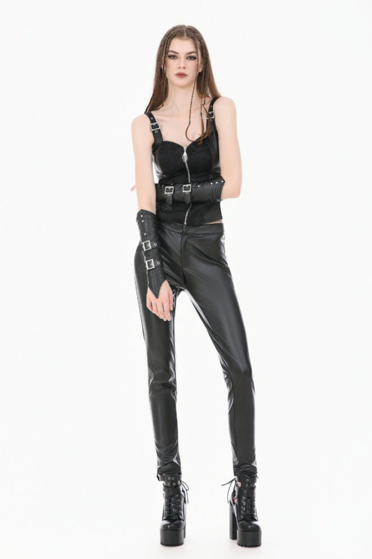 Black Jacquard Buckled Straps Zippered Women's Punk Vest - Product - 10