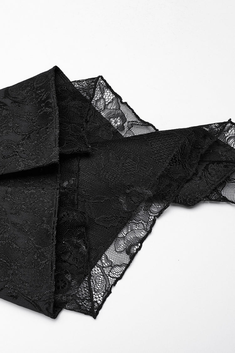 Black Lapel Collar Long Trumpet Sleeves Jacquard Women's Gothic Jacket - Product - 8