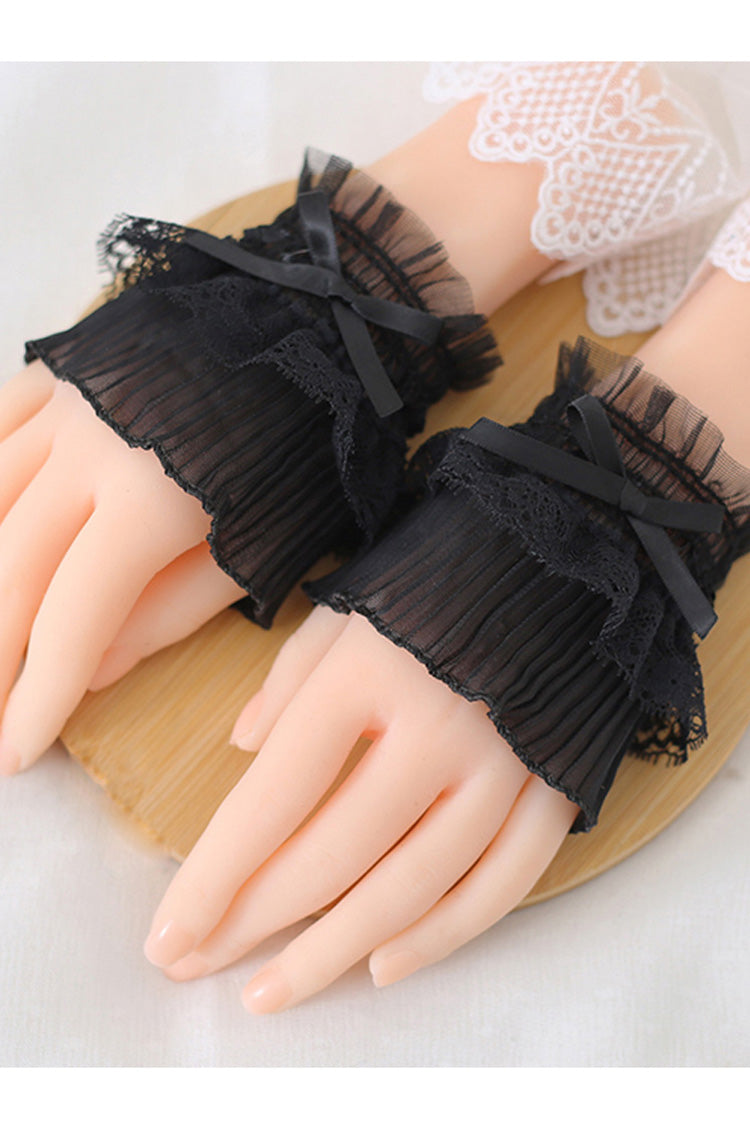 Solid Color Lace Bowknot Sweet Hand Sleeves 2 Colors - Black - 3