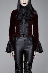 Red Jacquard Velvet Womens Swallow Tailed Gothic Coats - Red - 1