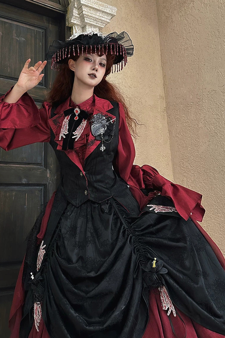 Black/Red [Moonlit Return] Printed Boned Gothic Elegant Lolita Skirt - Product - 4