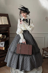 Black [Chapter Seven] Polka Dots Printed Fishbone Classic Elegant Princess Lolita Strap Dress - Product - 3