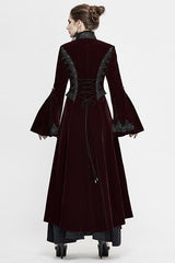 Red Lace Flared Sleeves Velvet Long Womens Gothic Coat - Product - 3