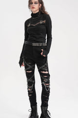 Black Chain Mesh Ripped Women's Punk Pants - Product - 7