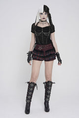 Black Short Sleeves Slim Studded Pleated Chain-Decorated Women's Punk Cool Blouse - Product - 5