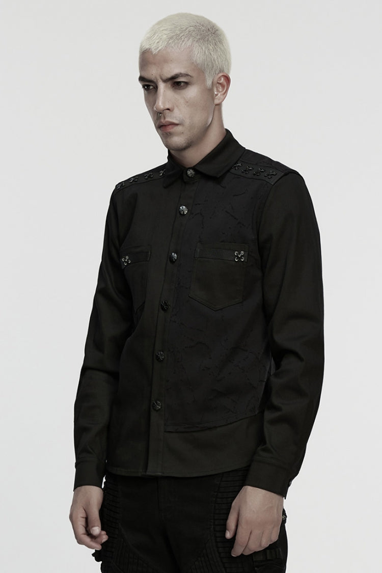 Black Lapel Collar Long Sleeves Ripped Men's Punk Blouse - Product - 2