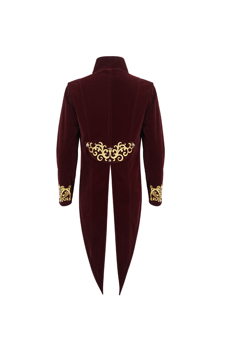 Red Totem Embroidered Swallow Tailed Men's Gothic Coat - Product - 8