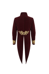Red Totem Embroidered Swallow Tailed Men's Gothic Coat - Product - 8