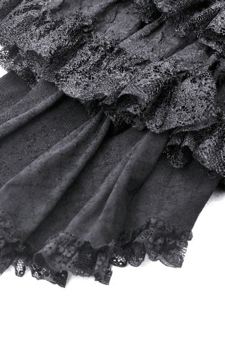 Black Multi-Layered Lace Women's Gothic Puffy Skirt with Detachable Swallow Tail - Product - 16