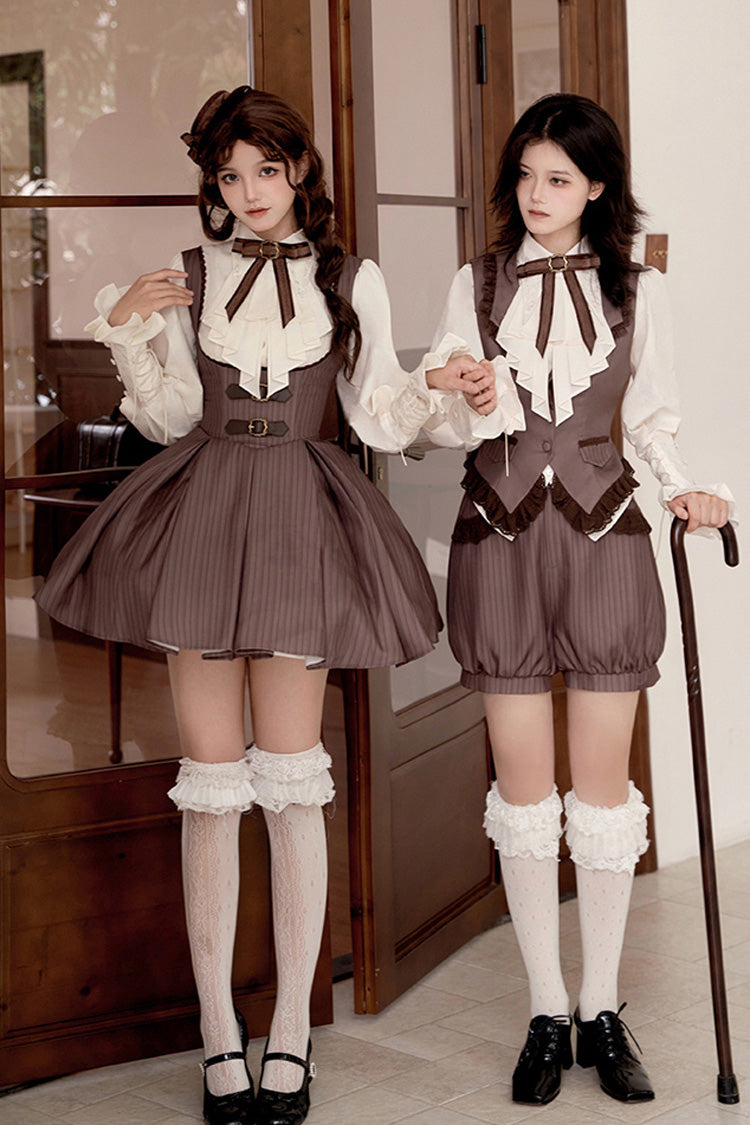 Brown [Manchester City's Past] Striped Print Ouji Fashion Prince Handsome Lolita Vest - Product - 7