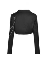 Black Lapel Collar Long Sleeves Chain-Decorated Women's Punk Irregular Short Jacket - Product - 13