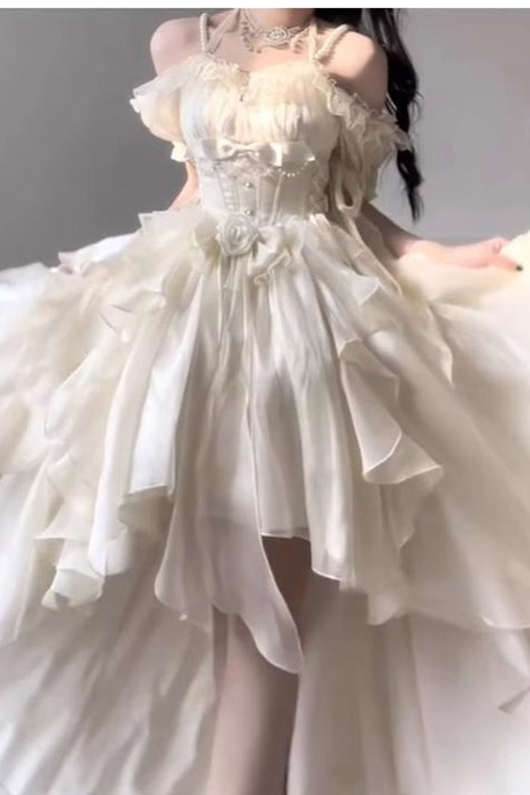 Ivory Bowknot Irregular Sweet Princess Lolita Jsk Dress - Product - 4