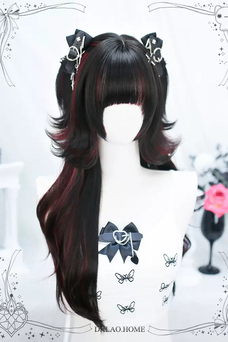 Black/Red Slightly Curly Long Sweet Lolita Wigs - Product - 3