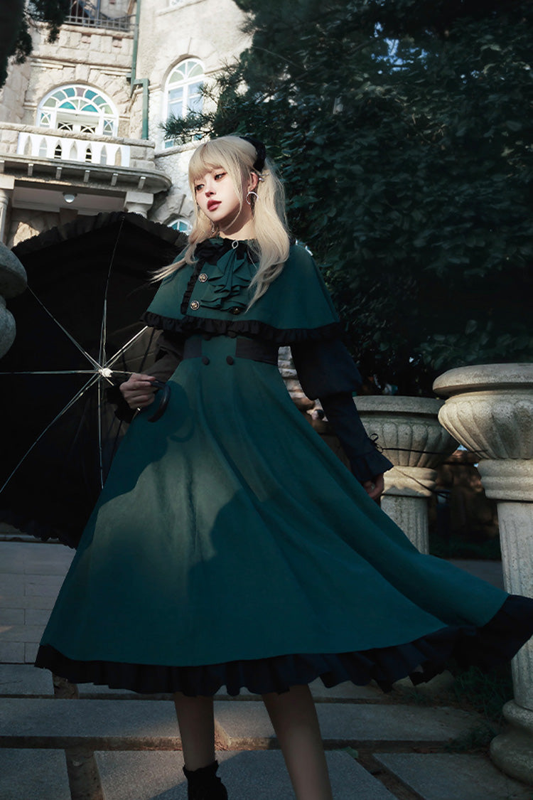 Green [Potions School] Long Sleeves Ruffle Bowknot Sweet Elegant Lolita Dress Two-piece Set - Product - 2