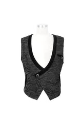 Black Velveteen Asymmetrical Pleated Splice Waist Loop Men's Gothic Waistcoat - Product - 7