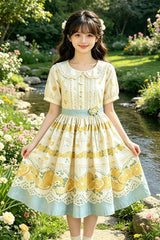Yellow Doll Collar Short Sleeves Lemon Printed Plus Size Sweet Lolita Dress - Product - 5