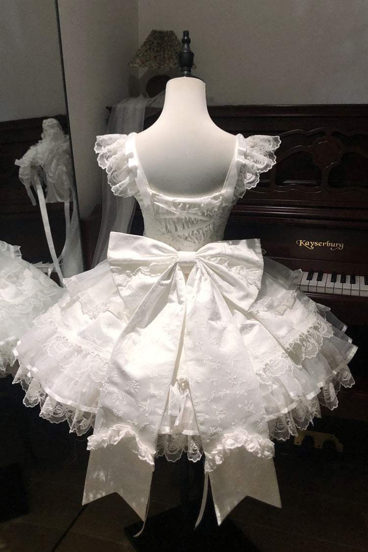 White [Fleishi Island] Sleeveless Ruffle Bowknot Lace Slim Sweet Ballet Lolita Jsk Dress - Product - 4