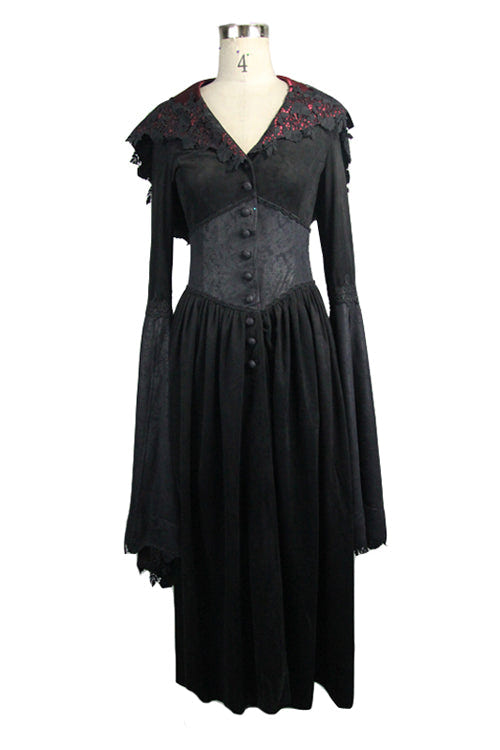 Gothic Black Pointed Hat Velveteen Floral Tunic Womens Coats - Product - 4