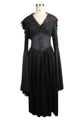Gothic Black Pointed Hat Velveteen Floral Tunic Womens Coats - Product - 4
