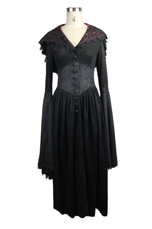 Gothic Black Pointed Hat Velveteen Floral Tunic Womens Coats - Product - 4