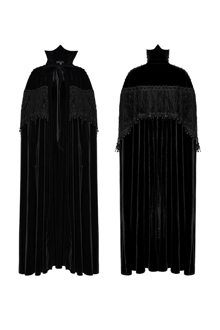 Black Bat Stand Collar Stitching Lace Nails Decorated Womens Gothic Cloak - Product - 5