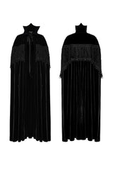 Black Bat Stand Collar Stitching Lace Nails Decorated Womens Gothic Cloak - Product - 5