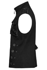 Black Stand Collar Stitching Slim Men's Punk Vest - Product - 6